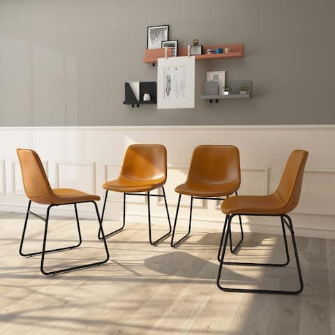 Industrial Faux Leather Armless Short Counter & Bar Stool Indoor Dining Stools(Set of 4)
