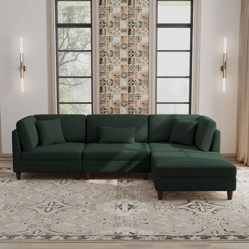 Corduroy Convertible Couch Modular Sectional Sofa with Ottoman