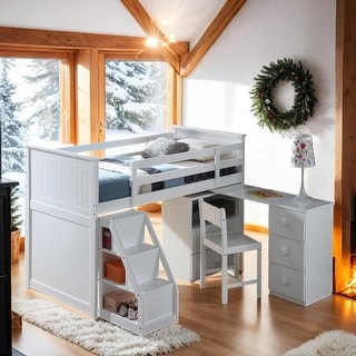 Multi-Functional Twin Loft Bed with Built-in Desk and Chest, Sturdy Construction & Safety Guaranteed, White