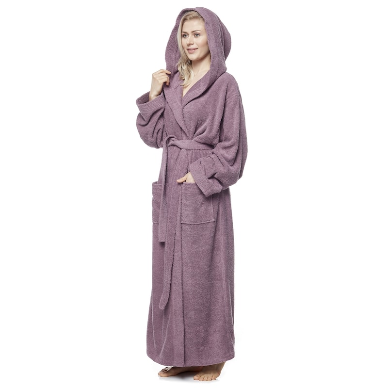 Women's 6 Tracks Stitching Full Length Hooded Turkish Cotton Bathrobe