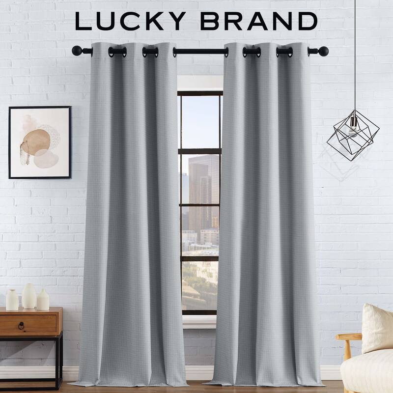 Lucky Brand Finley Textured Blackout Grommet Window Curtain Panel Pair with Tiebacks