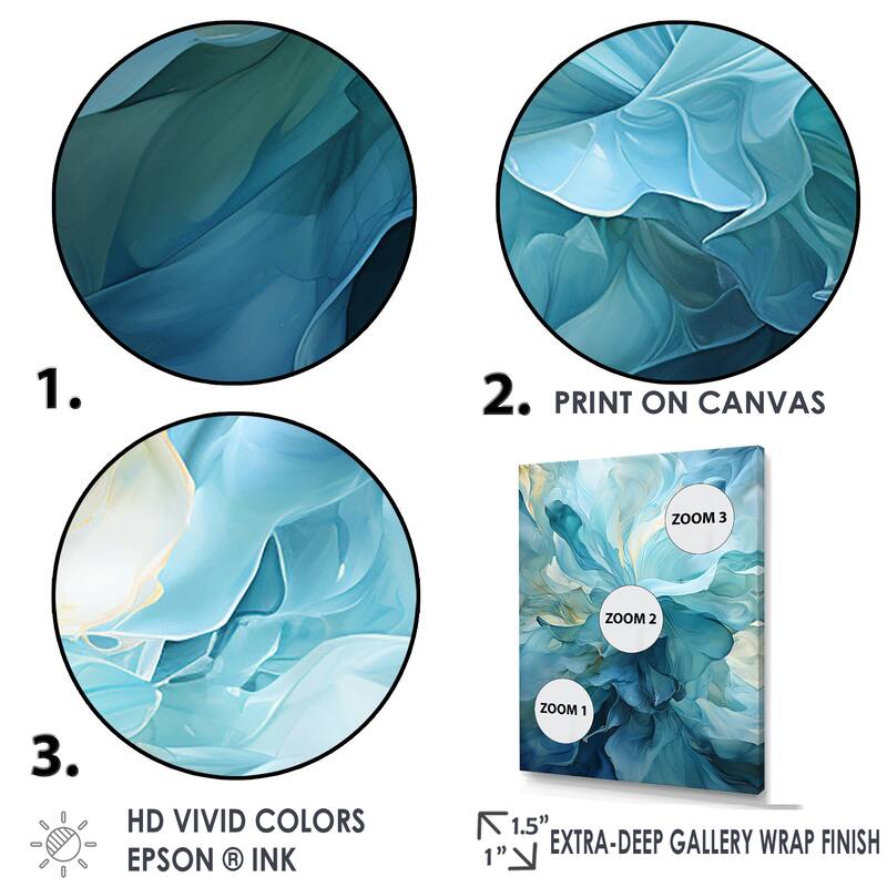 Designart "Aqua Blue And White Serenity Swirl IV" Abstract Spirals Framed Canvas Art Print