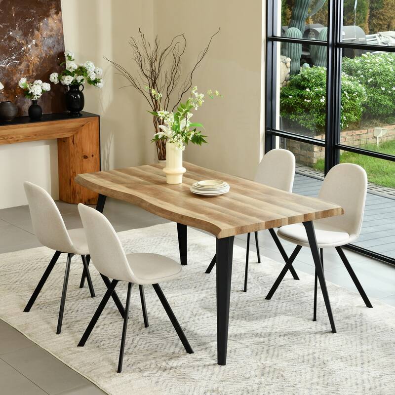 Homy Casa 63" Live Edge Dining Table with Solid Wood Top and Metal Legs for Rustic Modern Dining Spaces