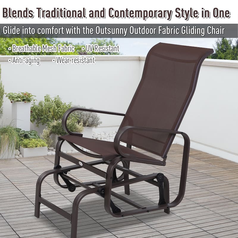 Outsunny Single Glider Brown Mesh Rocking Chair