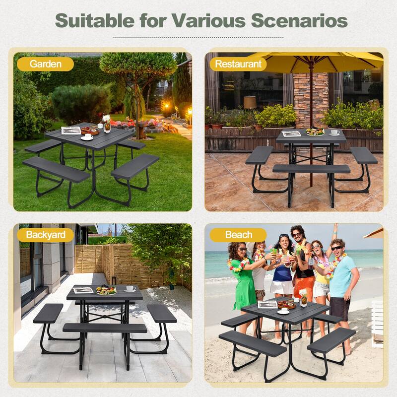Gymax Outdoor Picnic Table 8-person Square Picnic Table Bench Set w/ 4