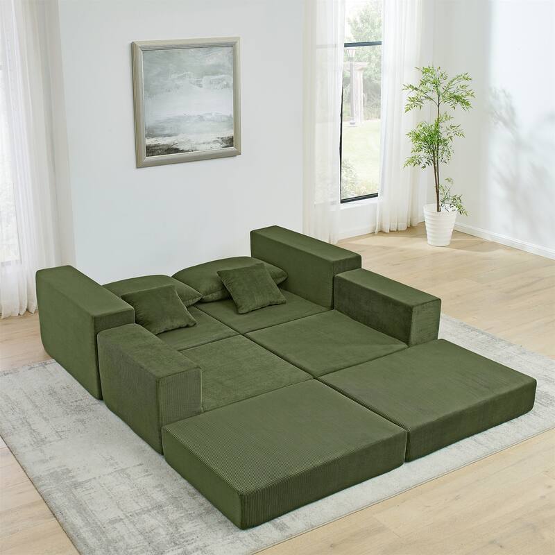 Modular Cloud Sectional Couch, Modern Upholstered L-Shaped Sofa with Removable Ottoman