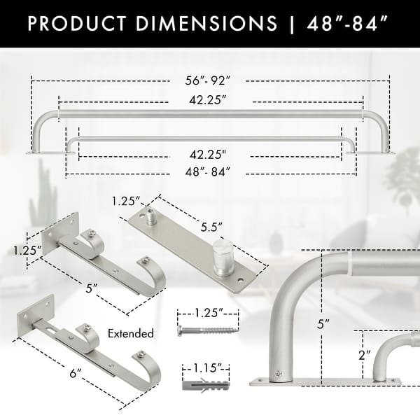 dimension image slide 9 of 21, Meriville Double Wrap Around Blackout Curtain Rod Set - 1-inch Diameter Front Rod and 5/8-inch Diameter Back Rod