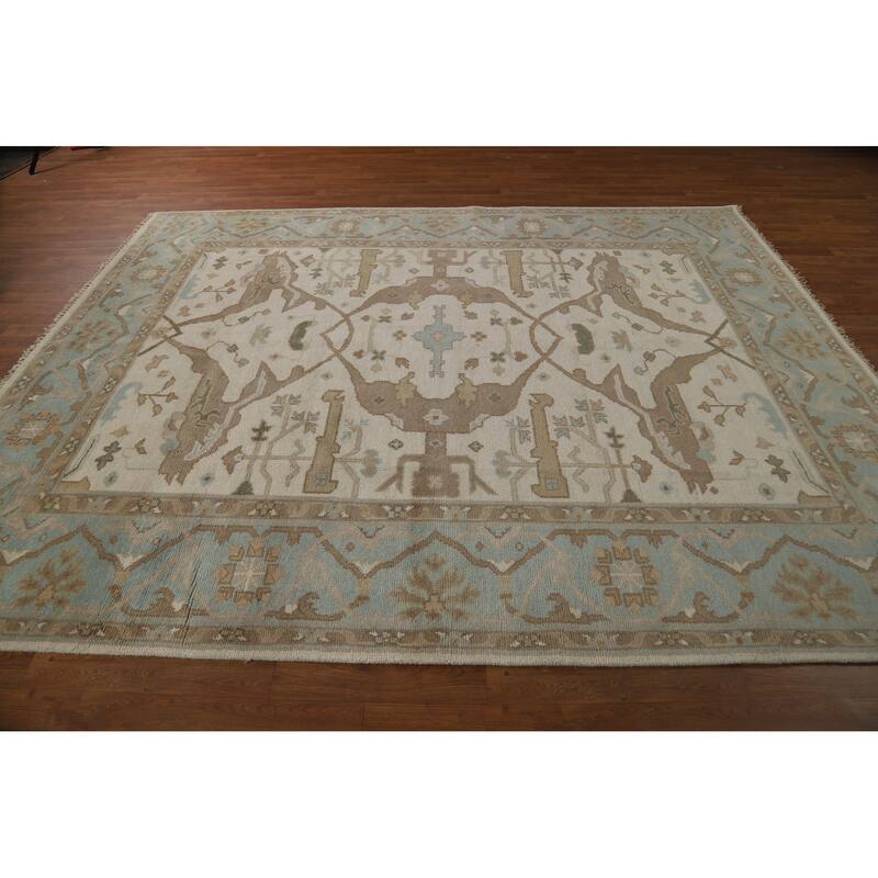 Transitional Oushak Indian Area Rug Hand-Knotted Wool Carpet - 7'10" x 9'10"