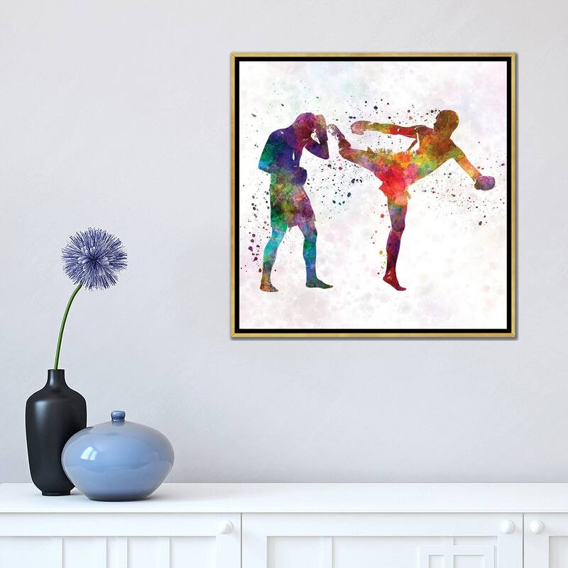 iCanvas "Two Men Exercising Thai Boxing Silhouette" by Paul Rommer Framed Canvas Print