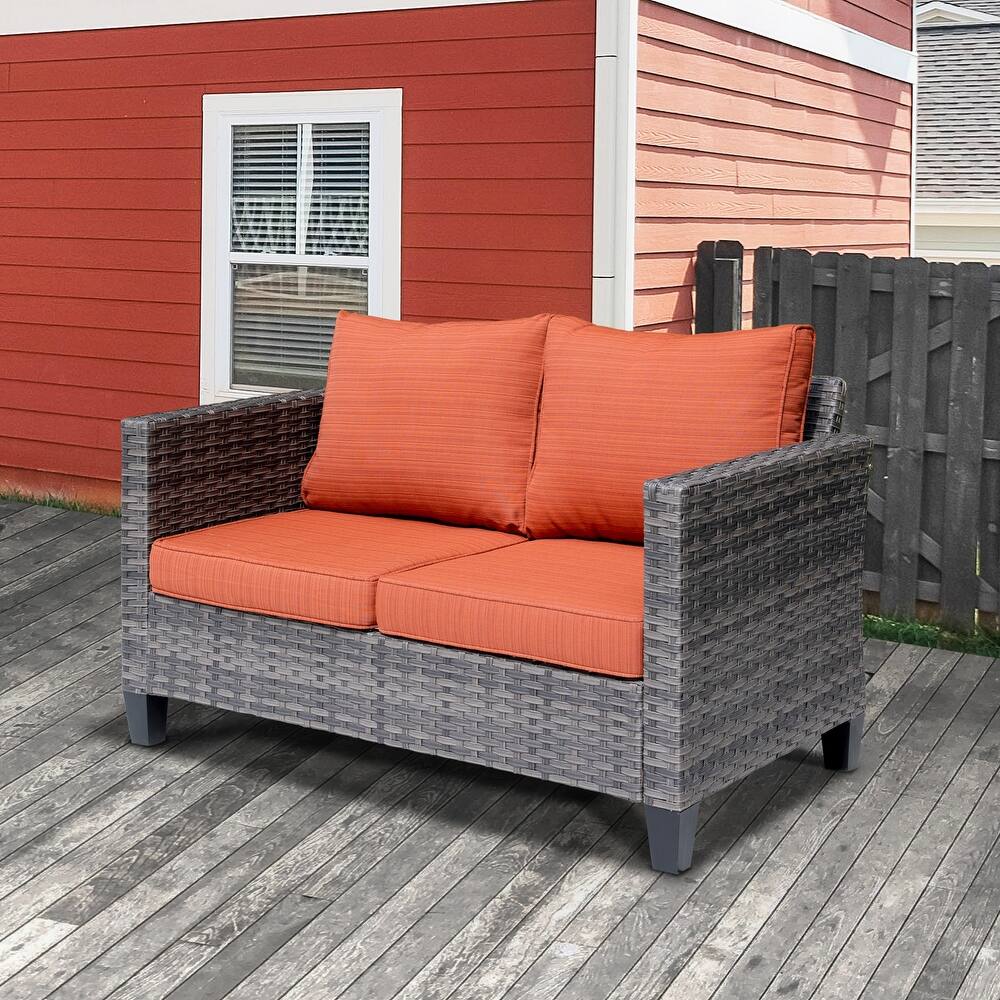 XIZZI Outdoor Rattan Wicker Loveseat with Cushions