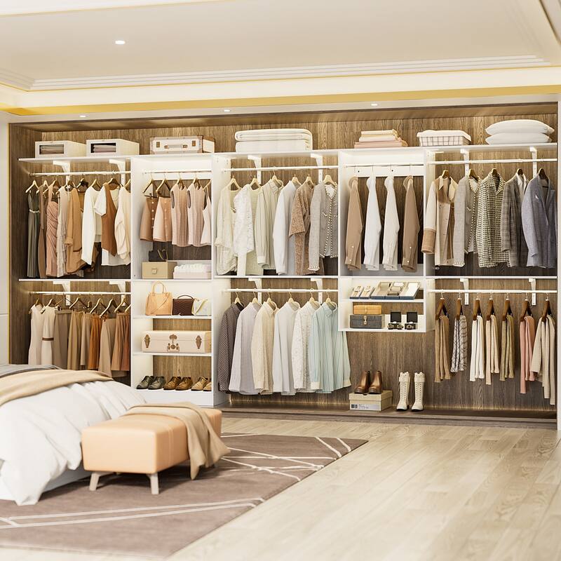 154'' Closet System with 8 Hanging Rods & 6 Shelf Towers, Adjustable Walk-in Closet Organizer, Load 1400 lbs, Cut to Fit