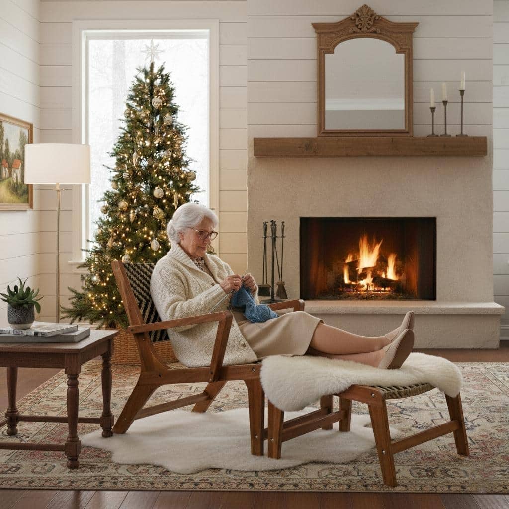 M4H Sevilla Brown Solid Acacia Wood Patio Lounge Chair with Ottoman