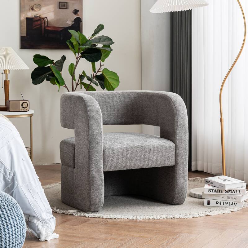 Set of 1 Square Barrel Shaped Boucle Upholstered Accent Armchair