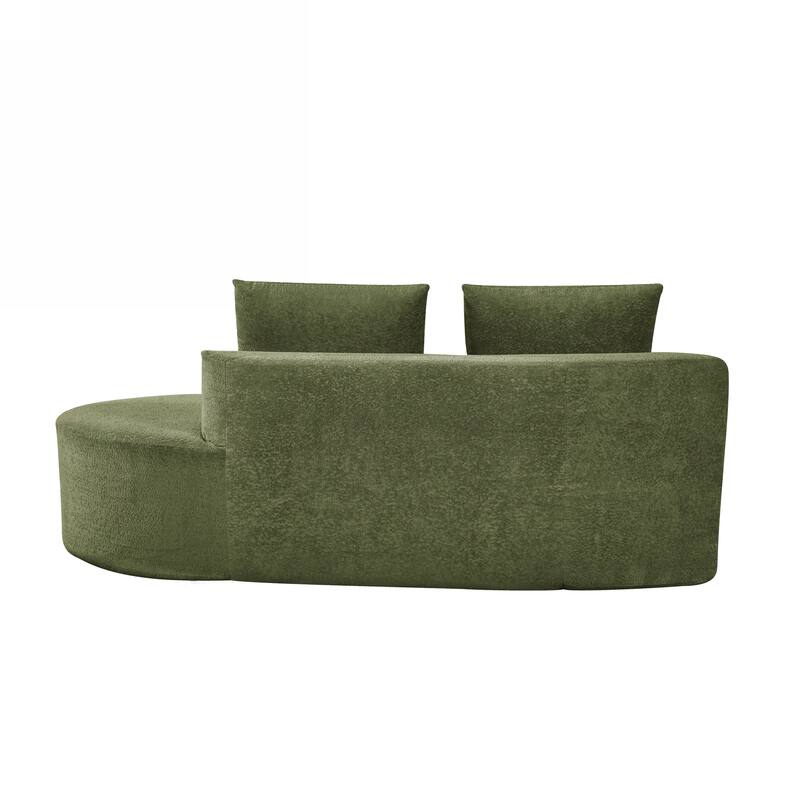 Curved Chaise Lounge with L-shape Back Arm, Pearl Upholstery Sectional Sofa Set with 4 Pillows for Living Room Sleeper Couch