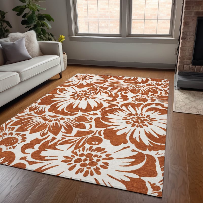Machine Washable Indoor/ Outdoor Whimsy Floral Chantille Rug