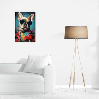 Wynwood Studio Canvas Animals Floral Shirt Pup Blue and Teal Traditional Wall Art Canvas Print - Blue, Red