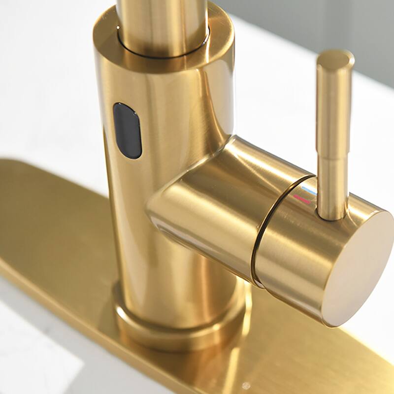 Modern Brushed Gold High Arc Touchless Pull-Out Kitchen Faucet