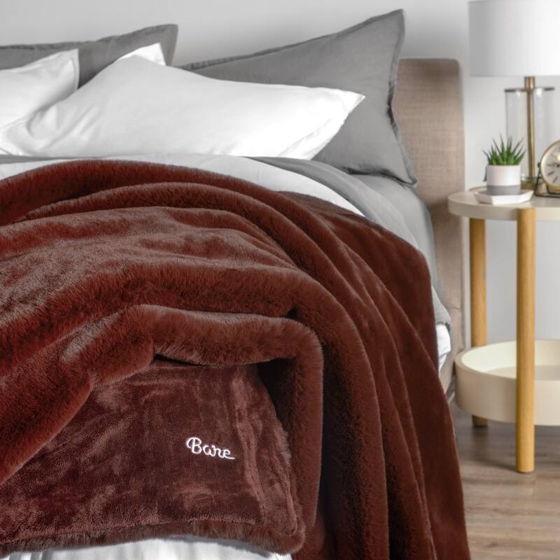 Bare Home Faux Fur Blanket - Ultra-Soft Blanket - Luxurious Fuzzy Warm