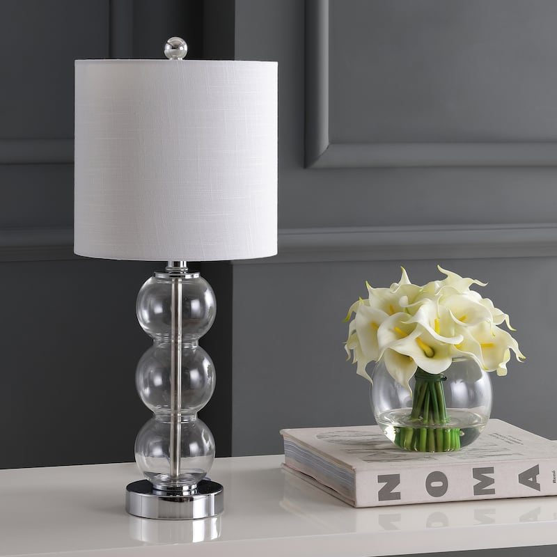 Wilson 21" Glass/Metal LED Table Lamp, White/Brass Gold by JONATHAN Y