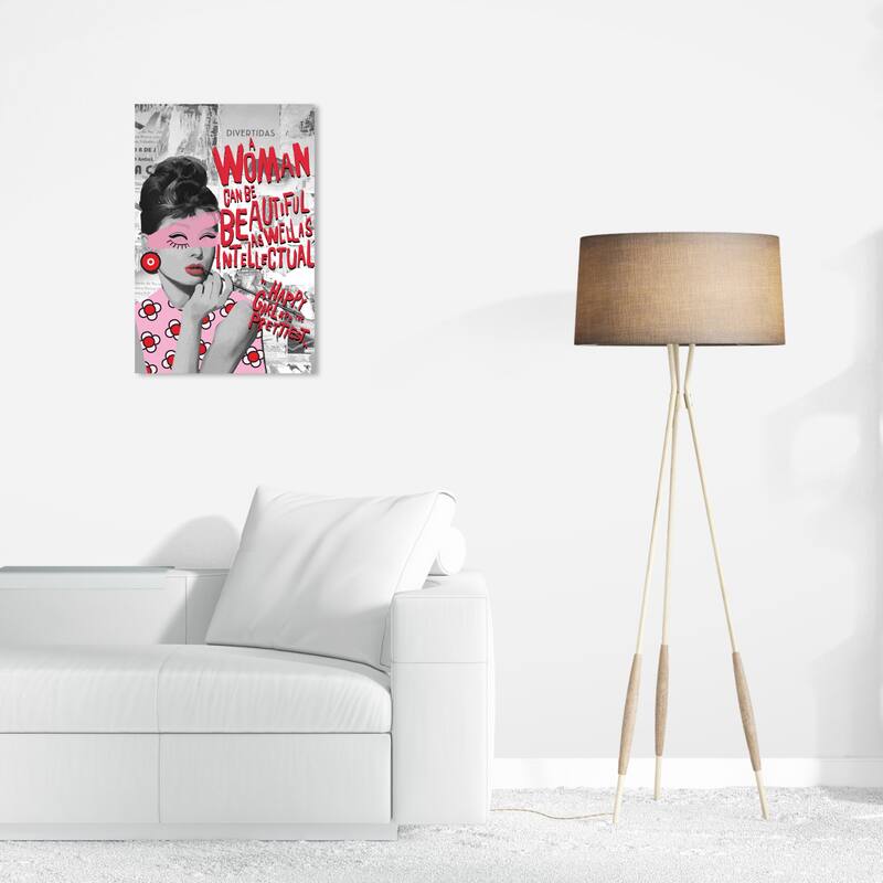 Wynwood Studio Canvas Fashion Happy Girls are the Prettiest Pink and Pastel Pink Modern & Contemporary Wall Art Canvas Print - 24 x 16
