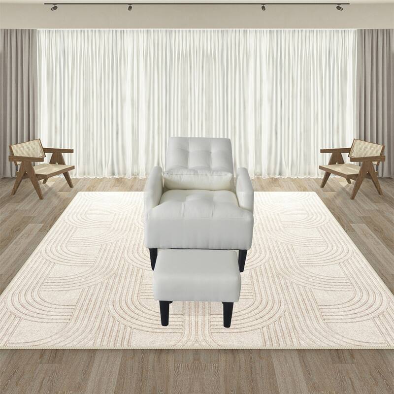 Cream White 26.77" High Back Upholstered Lounge Chair with Ottoman