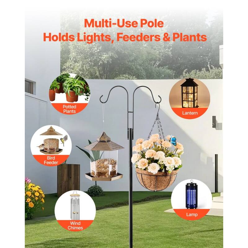 Black Bird Feeder Pole with Dual Hooks 8-Piece Set Garden Shepherd Hooks for Outdoors - 11.61” x 9.84” x 61.42”