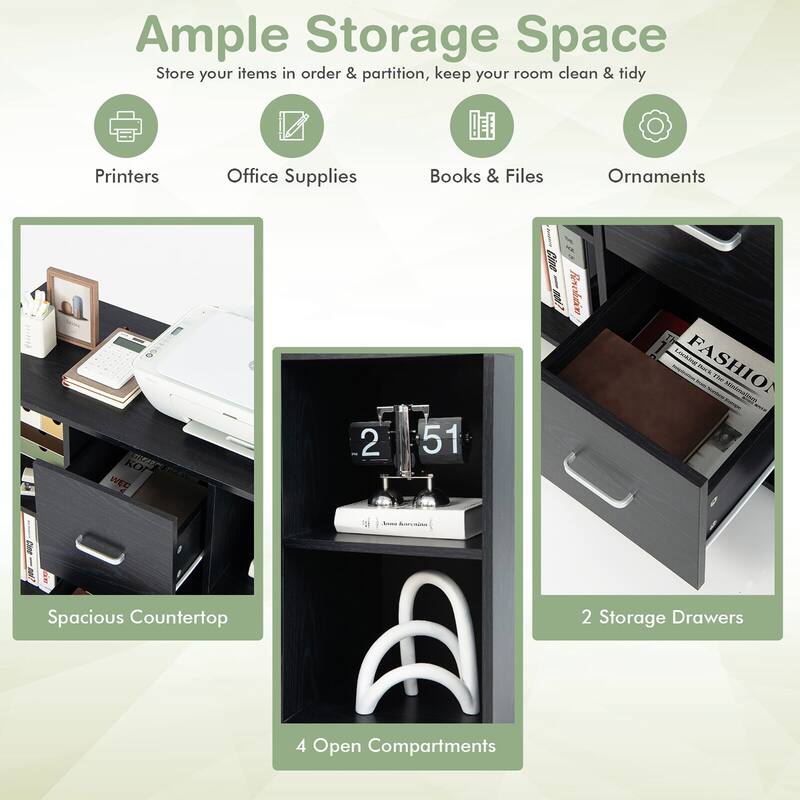 Gymax Rolling Wood File Cabinet w/ 2 Large Drawers & 4 Open