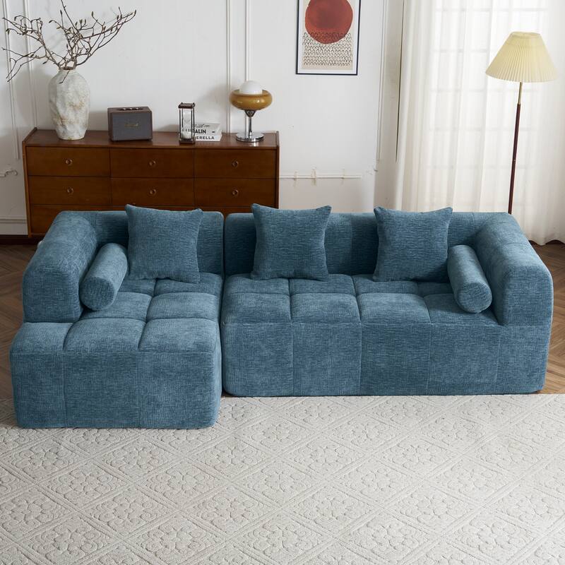 Full-Compressed Sectional Sofa with L-Shape Chaise, Modular 3 Seater Sectional Sofa, Upholstered Sofa with Side Pockets