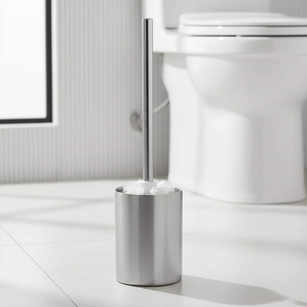 Toilet Brush and Holder Set NOUMEA Silver Brushed Aluminum - 3.12" L x 3.12" W x 14.12"H