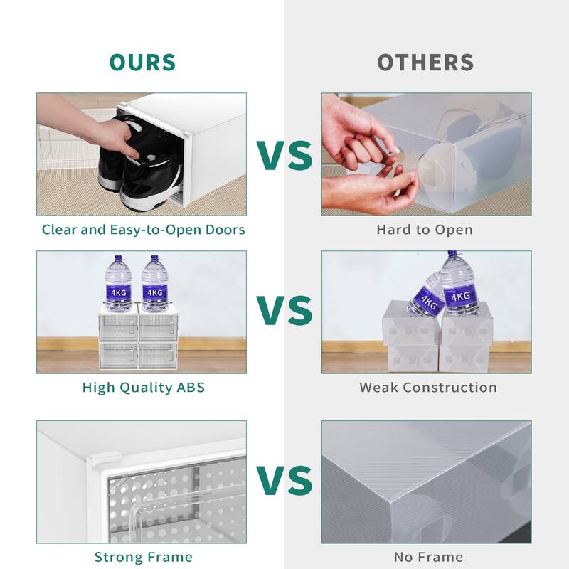 6/12/18 Pack Shoe Storage Box Plastic Stackable Shoe Organizer for Closet Foldable Sneaker Containers Bins Holders Racks