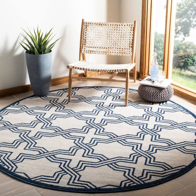 SAFAVIEH Amherst Irini Modern Rug - 7' Round - Ivory/Navy