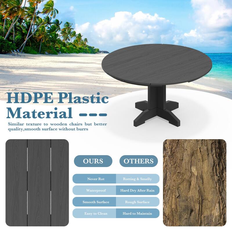 HDPE Patio Outdoor Round Coffee Table, X-shaped Leg