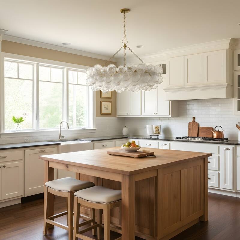 Gold Bubble Ball Chandelier, LED Pendant Light with Glass Globes