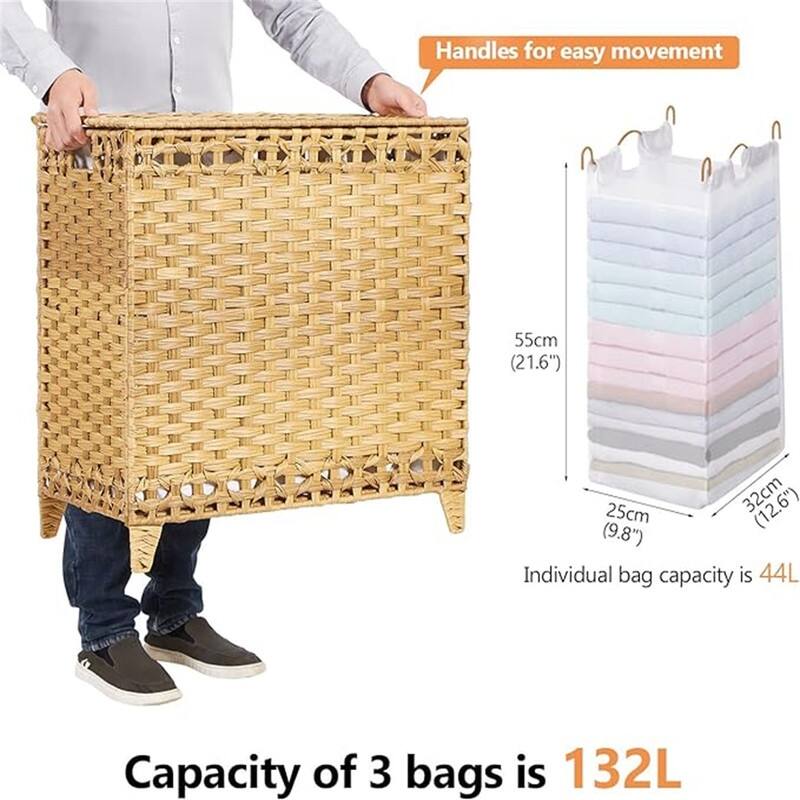Laundry Hamper with 3 Removable Liner Bags - 25.98"L x 13"W x 26.57"H