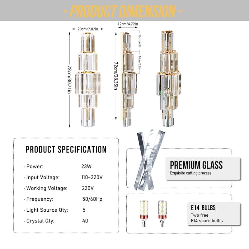 Modern Wall Sconce Contemporary Crystal Gold Bathroom Light Fixtures
