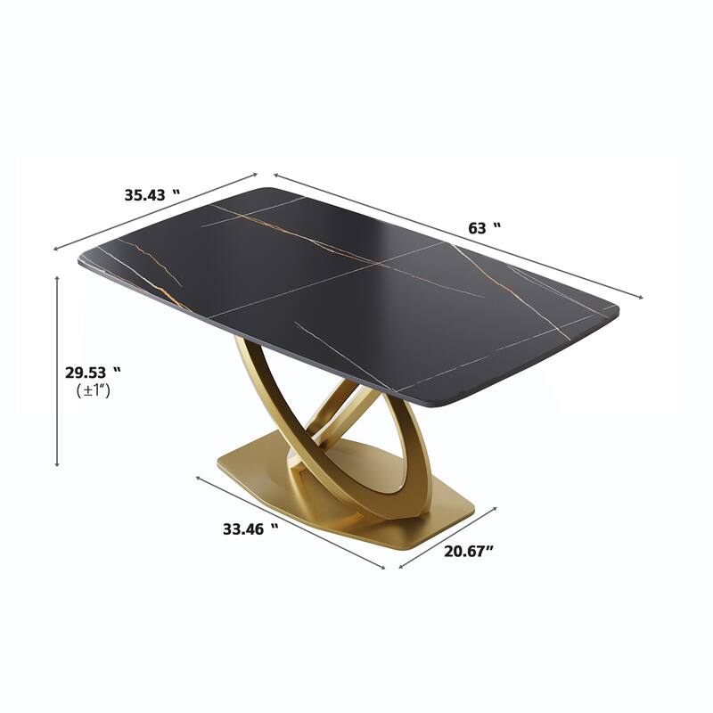63'' Rectangle Dining Room Table with X-Shape Gold Pedestal Table for Kitchen/Living Room(Table Only)