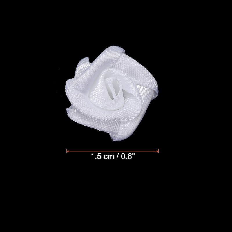 30Pcs Mini Satin Ribbon Roses Fabric Flowers Embellishments Rosettes - 1.5cm - White