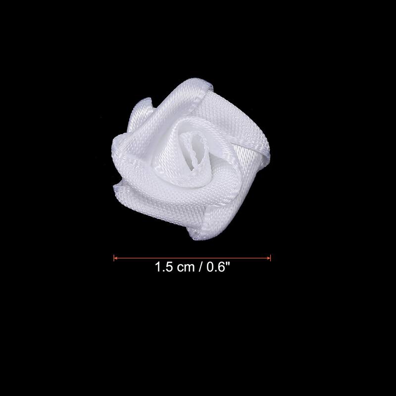 50Pcs Mini Satin Ribbon Roses Fabric Flowers Embellishments Rosettes - 1.5cm - White