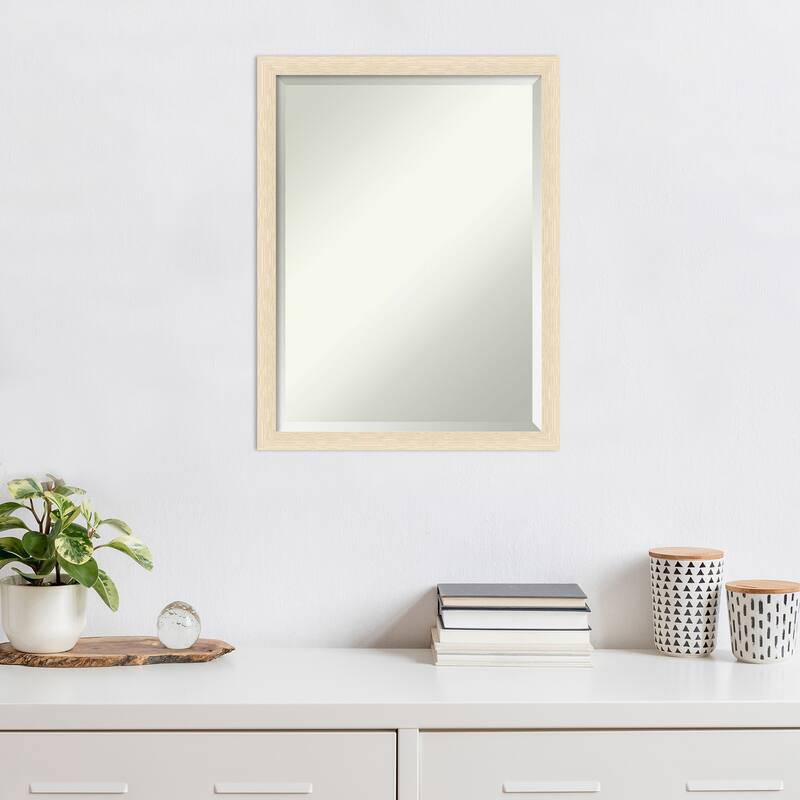 Woodgrain Stripe Beveled Wood Framed Wall Mirror