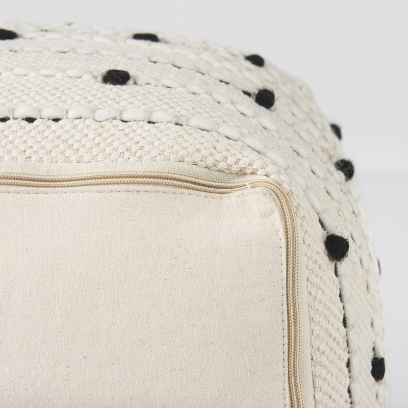 Mercana "Amaira" Cream / Black / White Patterned Wool & Cotton Square Pouf