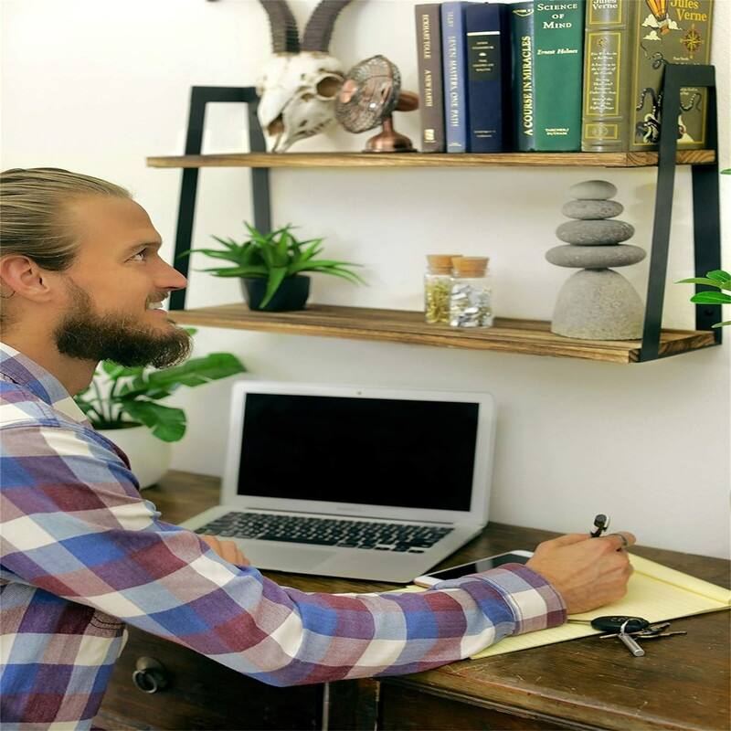 2-Tier Modern Rustic Floating Wall Shelves - 6.7D x 24.5W x 16.1