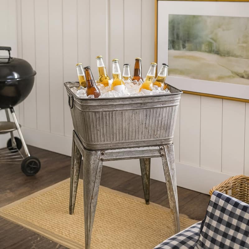 Multi-Functional Galvanized Metal Tub on Stand, Grey