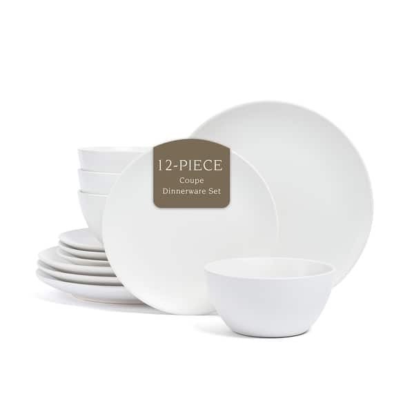 over&back Coupe Semi-Matte Stoneware Dinnerware Set - 12-Piece - White - 3 Piece