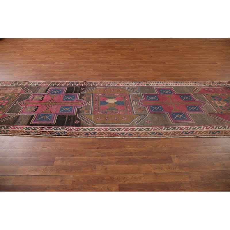 Ardebil Persian Vintage Runner Rug Handmade Wool Carpet - 3'7" x 13'4"