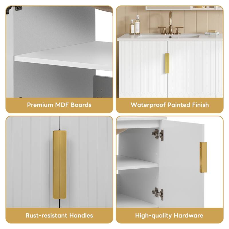 60" Bathroom Vanity Set with Ceramic Sink (Separate) & Soft Closing Doors