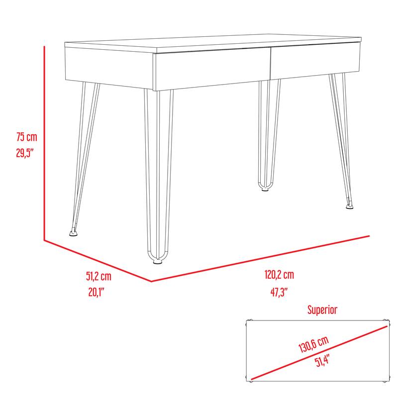 2 Drawers Computer Desk with Hairpin Legs,Computer Table for Living Room Bedroom
