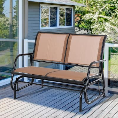Outsunny 2-Person Glider Rocking Chair with Smooth Armrest, Breathable Mesh Fabric for Backyard Garden