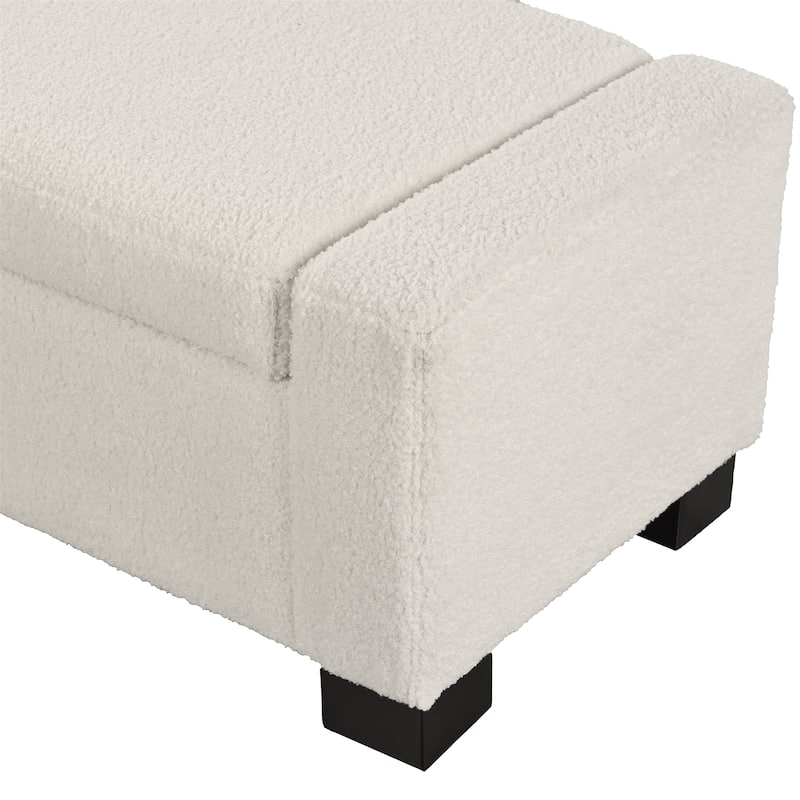 Rectangular Ottoman Bench in Textured Boucle with Hinged Lid for Seating, Footrest and Hidden Storage