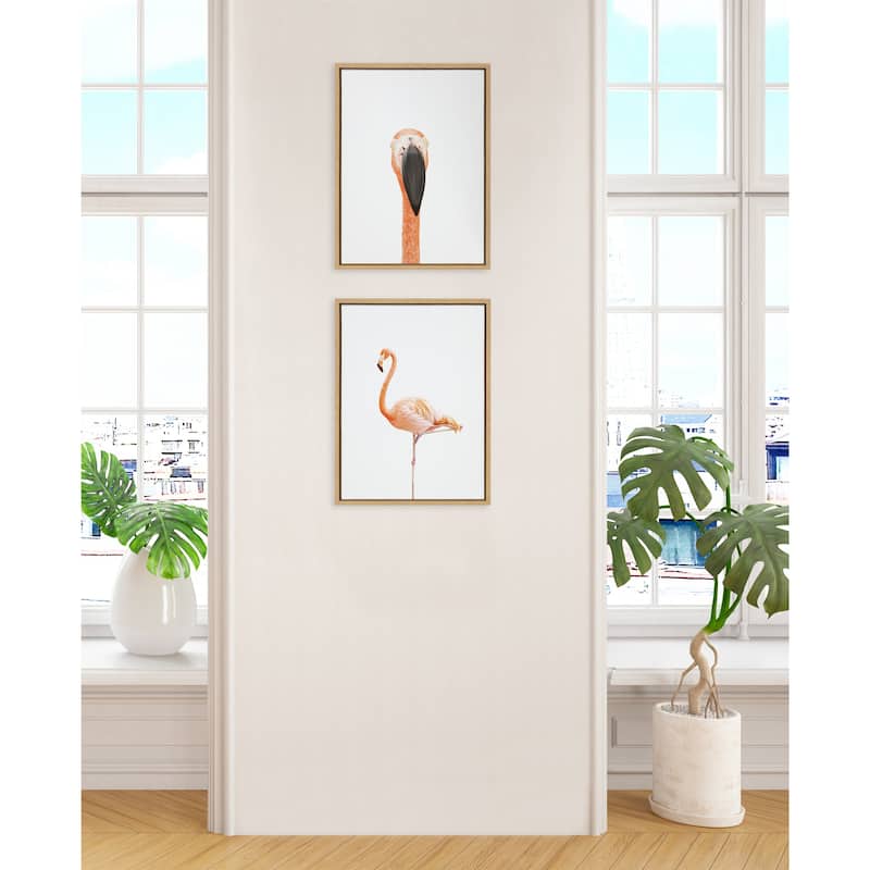 Kate and Laurel Sylvie Flamingo Standing Framed Canvas by Amy Peterson Art Studio