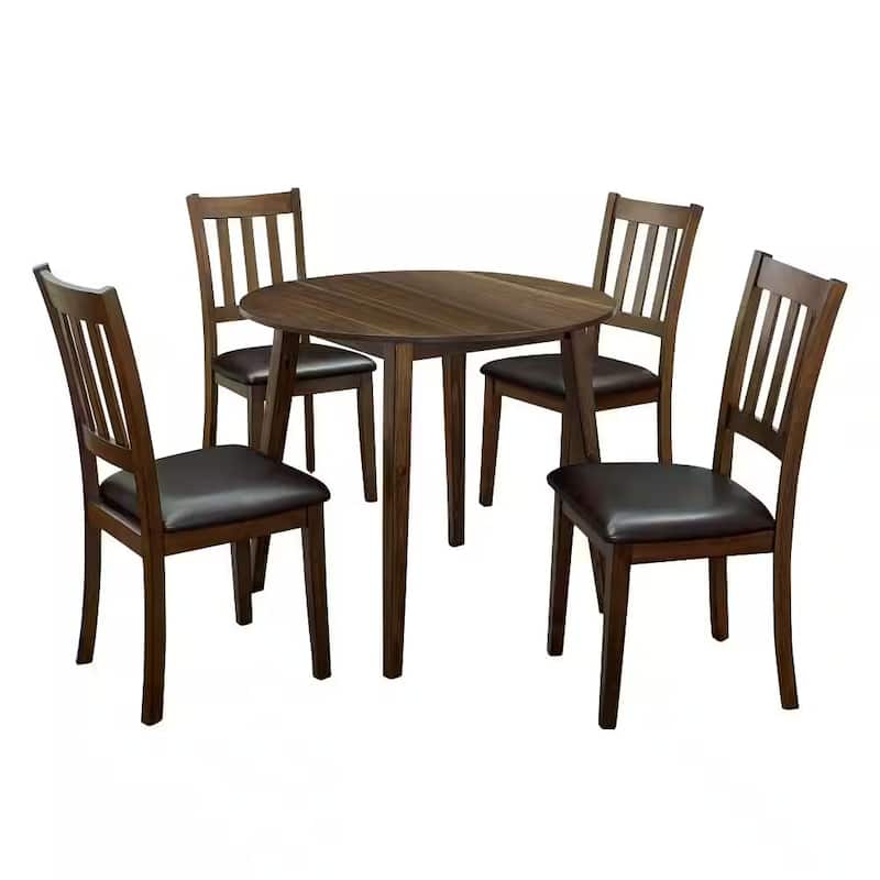 5 Piece Round Dining Table Set, Solid Wood Dining Room Furniture Set with Dining Table and 4 Side Chairs with Padded Seat